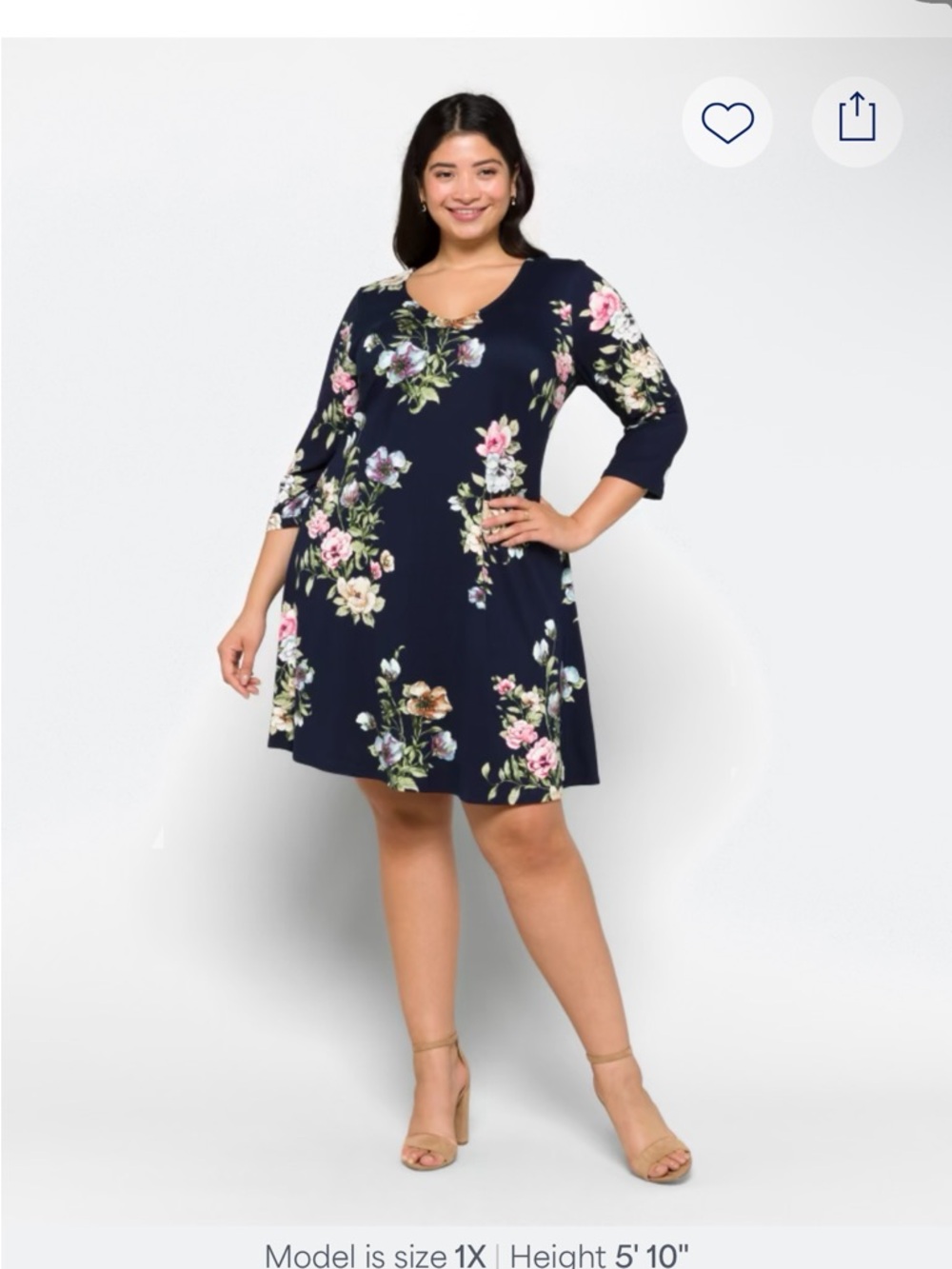 Fortune and ivy Plus Size Navy Floral V-Neck Swing Dress
